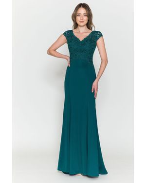 TRUEDAMES Cap Sleeve Long Mother Of Bride Evening Gown - Blue