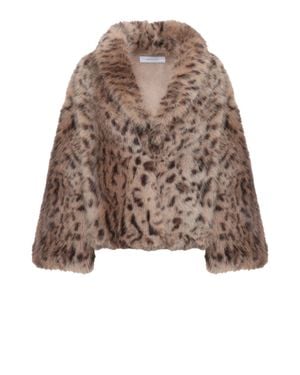 Bully Animal Print Cropped Faux Fur Jacket - Brown