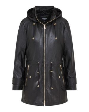 Infinity Leather Leather Parka Detachable Borg Hooded Trench Coat - Black