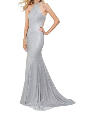 Angela & Alison Sequin Halter Prom Dress - White