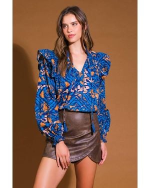 TRUEDAMES Eagle Crest Woven Top - Blue