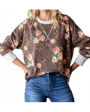 7Th Ray Cozy Floral Drop Shoulder Top - Brown