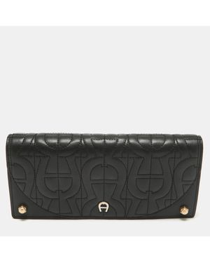 Aigner Logo Quilted Leather Continental Wallet - Black