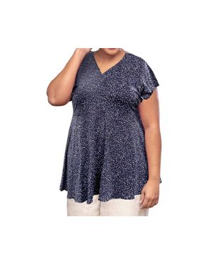 On The Plus Side Printed Short Sleeve Baby Doll Top - Blue