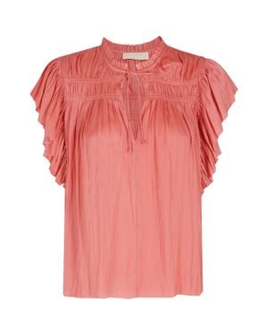 Ulla Johnson Coral Agosta Flutter Sleeve Drawstring Polyester Blouse - Pink