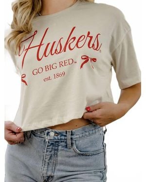 Bella Canvas Huskers Bow Cropped Tee - Gray