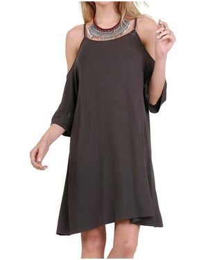 Umgee Open Shoulder Ruffle Sleeve Dress - Black