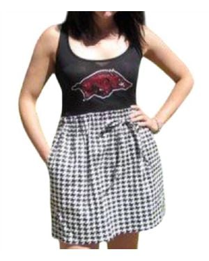 Gameday Couture College Of Arkansas Logo Houndstooth Dress - Black