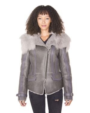 Infinity Leather Toscana Shearling Flying Jacket-Polegate - Gray