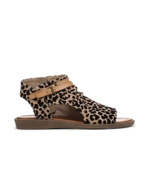Blowfish Leopard Strappy Low Wedge Sandals - Black