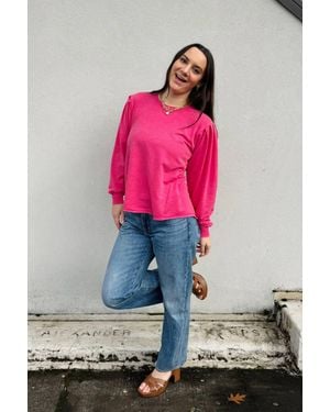 Mod-o-doc Long Sleeve Pleated Sleeve Sweatshirt - Pink