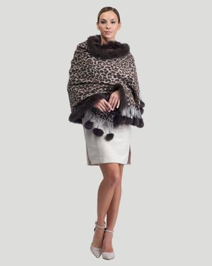 Gorski Double Face Cashmere Stole With Fox Trim - White