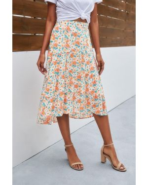 TRUEDAMES Floral Print High Waist Skirt A Line Long Skirt - Natural