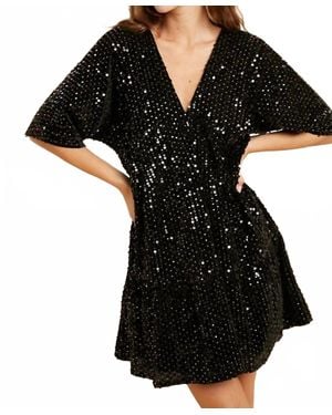 Wishlist Sequin V-Neck Velvet Hem Dress - Black