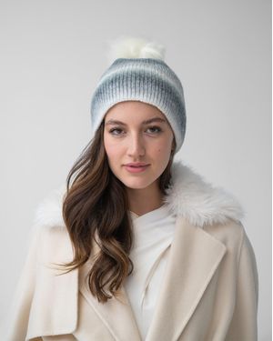 Adrienne Landau Ombre Stripe Faux Fur Pom-Pom Hat - Metallic