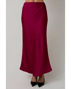 Sunday Edition Bias Cut Satin Midi Skirt - Red