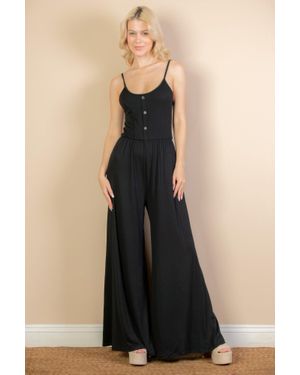 TRUEDAMES Fashnzfab Button Front Wide Leg Jumpsuit - Black
