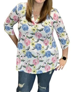Honeyme Floral Pastel Gabby Tunic Top - Blue