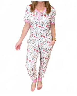 Shirley Stone Short Sleeve Jogger Pajama Set - White