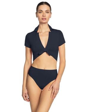 Robin Piccone Ava T-Shirt Bikini Top Tie Front Swimwear Gbo2753 - Blue
