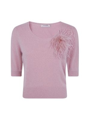 Twinset Short-Sleeved Knit Top With Feather Embellishment - Pink