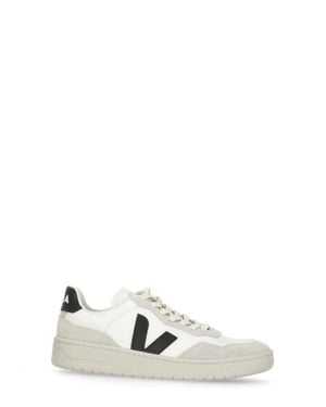 Veja V-90 Suede Inserts Leather Sneakers - White