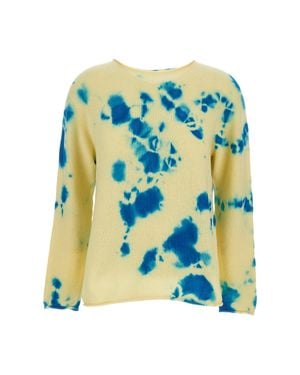 Suzusan Seamless Cashmere Pullover With Artistic Shibori Color Treatment - Blue