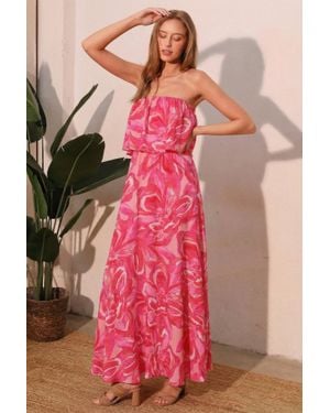 TRUEDAMES Chasing Petals Strapless Maxi Dress - Pink