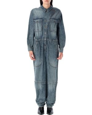 Isabel Marant Nadia Washed Denim Utility Jumpsuit - Blue