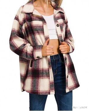 Zenana Plaid Button Down Shacket - Multicolor
