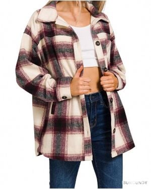 Zenana Plaid Button Down Shacket - Multicolor