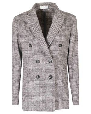 Circolo 1901 Double-Breasted Wool Jacket With Classic Checkered Pattern - Gray