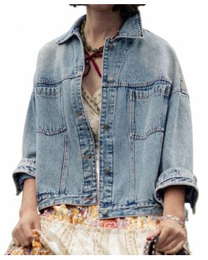 Urban Daizy Oversized Button Up Pleated Back Western Jacket - Blue