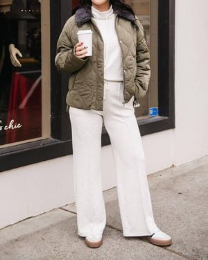 Ichi Contrast Collar Puffer Jacket - Natural