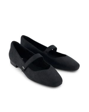 TOMS Bianca 10021350 Flat Metallic Suede Mary Jane Zogg2364 - Black