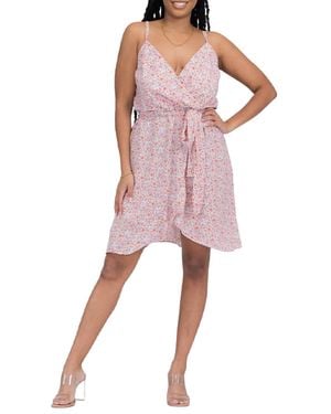 Blue Leopard Floral-Print Surplice Jersey Mini Dress - Pink