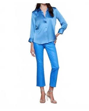 L'Agence Dani 3/4 Sleeve Silk Blouse - Blue