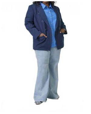 Tanya Taylor Michelle Button Front Long Sleeve Jacket - Blue