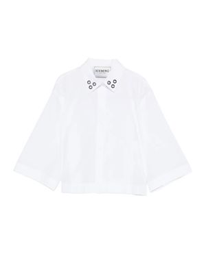 Iceberg Cropped Eyelet Detail Shirt - White
