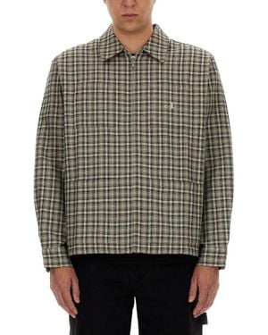 AWAKE NY Plaid Shirt Jacket With Front Zip And Side Pockets - Gray
