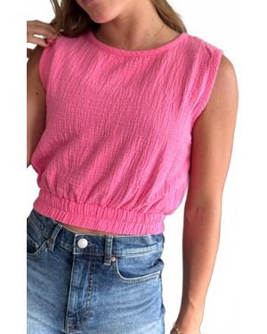 Bobi Crewneck Tank With Elastic Hem Top - Pink