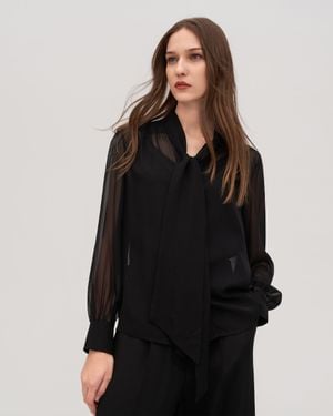 LILYSILK Bow Tie Silk Jasmine Blouse For - Black