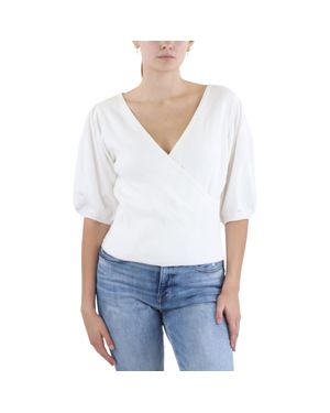 French Connection Fitted Ribbed Knit Wrap Top - White