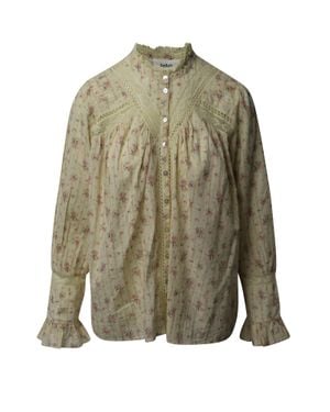 Ba&sh Haby Floral Print Lace Trim Blouse - Green