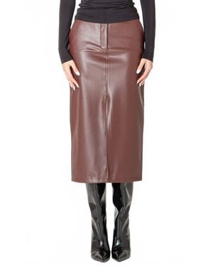 Dex Faux Leather Midi Skirt - Brown