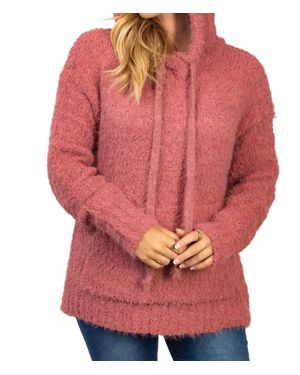 White Birch Fuzzy Knit Hoodie - Red