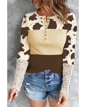 Shewin Cow Lace Long Sleeve Top - Blue