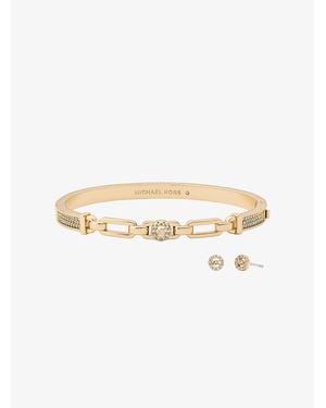 Michael Kors Outlet Pavé Logo Bangle And Stud Earrings Gift Set - White