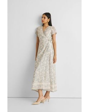 REISTOR Relaxed Floral Wrap Tie Dress - White