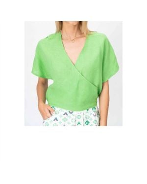 Look Mode Usa Cross Linen Top - Green